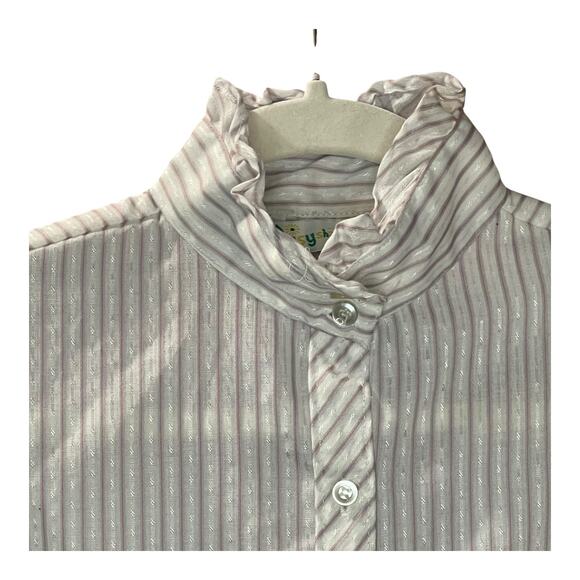Vtg Daisyshirtworks Size S Ruffle Collar Blouse 80s/90s Striped Balloon Sleeve - Picture 3 of 10
